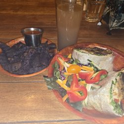 All The Way Live - Mushroom pepper cheesesteak with purple air fries and a ginger lime drink.
