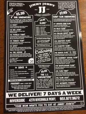 Menu photo 1 Jimmy John's Riverside, CA Menu photo 1 Jimmy John's Riverside, CA