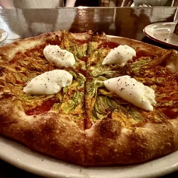 Pizzeria Mozza - Burrata pizza with squash blossoms ($29) - Pizza Near Me - Los Angeles, California