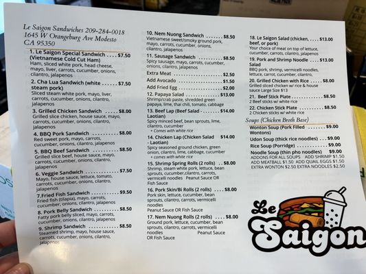 Menu photo 1 Le Saigon Modesto, CA