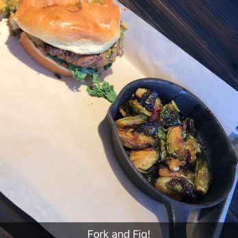 Fork & Fig - Green Chili burger and the Sautéed Brussel Sprouts - Burgers Near Me - Albuquerque, New Mexico Fork & Fig - Green Chili burger and the Sautéed Brussel Sprouts - Burgers Near Me - Albuquerque, New Mexico