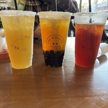 Cafe Bungalow - Lychee Tea + Passionfruit Tea w/ Boba + Strawberry Tea - Coffee & Tea Near Me - Azusa, California Cafe Bungalow - Lychee Tea + Passionfruit Tea w/ Boba + Strawberry Tea - Coffee & Tea Near Me - Azusa, California
