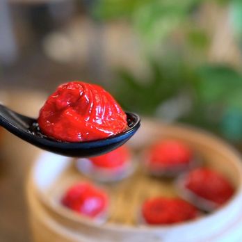 Dumpling Time - Tom Yum XLB w/ pork belly, coconut milk, wrapped in beet skin | $10.50 - Asian Fusion Near Me - San Jose, California