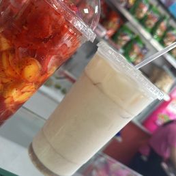 Large Fruit cup (watermelon, strawberry, mango, and pineapple) with chamoy and tajin. Large fresh Horchata. Large Fruit cup (watermelon, strawberry, mango, and pineapple) with chamoy and tajin. Large fresh Horchata.