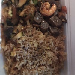 Hibachi steak & shrimp ! Generous portion  Very tasty rice.Big A$$ shrimp.