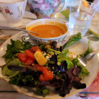 Coterie Tea & Eatery - Versailles... tomato basil soup and delicious fresh salad. - Tea Rooms Near Me - Upland, California Coterie Tea & Eatery - Versailles... tomato basil soup and delicious fresh salad. - Tea Rooms Near Me - Upland, California