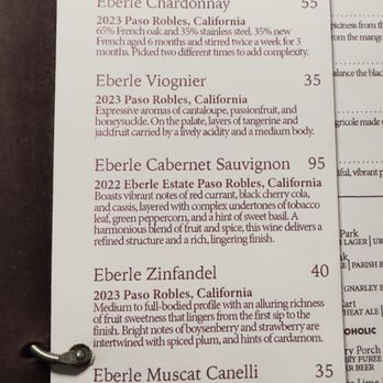 Restaurant 1796 - Wime list specials from Eberle Winery from Zaso Robles, Ca - New American Near Me - Saint Francisville, Louisiana