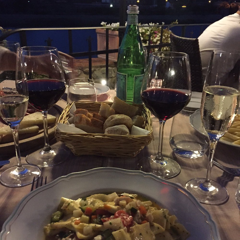 Mulino di Firenze - Malfatti starter with seabass + vegetables. Every SINGLE cherry tomato was peeled! Special fried bread in basket is homemade! Delicious - Hotels Near Me - Florence, FI