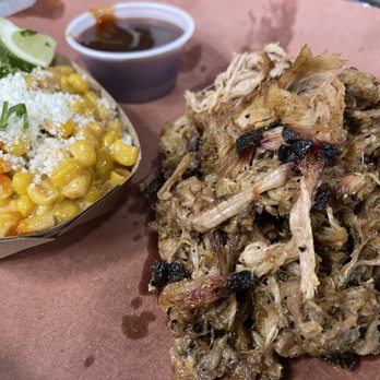 JW's Barbecue - 1/2lb Pulled pork and Elote (Mexican corn) - Barbeque Near Me - Jacksonville, Texas JW's Barbecue - 1/2lb Pulled pork and Elote (Mexican corn) - Barbeque Near Me - Jacksonville, Texas