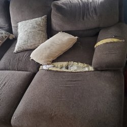 New Hampshire Furniture Direct - Almost every seem on this junk split open. They gave us 200 dollars to get first seem fixed. Now look at it. 1 year of ownership..
