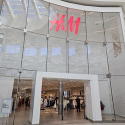 Outside the store on its lower level.
