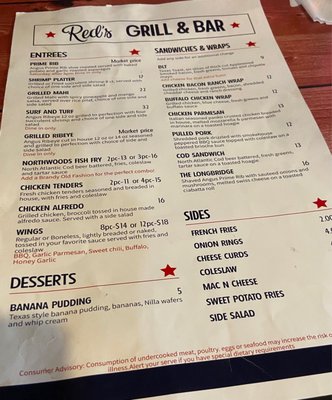 Menu photo 2 Reds Eating & Drinking Establishment Chetek, WI Menu photo 2 Reds Eating & Drinking Establishment Chetek, WI