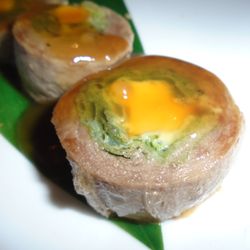 Ten Sushi Japanese Restaurant - Beef negimaki, close-up.