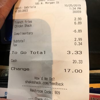 Shake Shack West Loop - receipt - Burgers Near Me - Chicago, Illinois