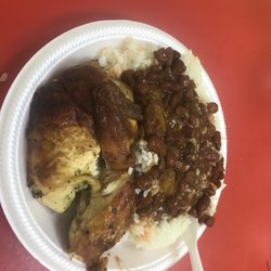 George's BBQ - Quarter chicken - rice and beans.