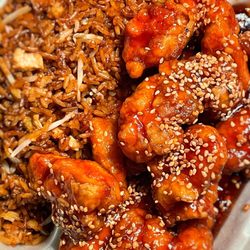 New China Express - Sesame Chicken with fried rice.
