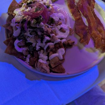 Precinct - Chilaquilles with chicken and side of bacon - Gay Bars Near Me - Los Angeles, California