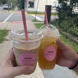 Hazelnut latte and honey lemon ginger, both amazing