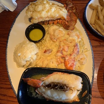 Red Lobster - Lobster Lover's Dream ( A roasted rock lobster tail, butter-poached Maine lobster tail & lobster & shrimp linguini in sauce) - Seafood Near Me - Wethersfield, Connecticut Red Lobster - Lobster Lover's Dream ( A roasted rock lobster tail, butter-poached Maine lobster tail & lobster & shrimp linguini in sauce) - Seafood Near Me - Wethersfield, Connecticut