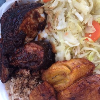 Avas Caribbean Restaurant - Large Jerk Chicken plate with cabbage, rice & beans with plantain. - Caribbean Near Me - Killeen, Texas