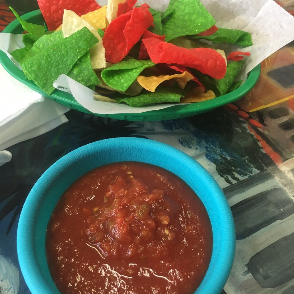Salsa is good and spicy, and though the chips may be colorful, Their flavor did not impress.