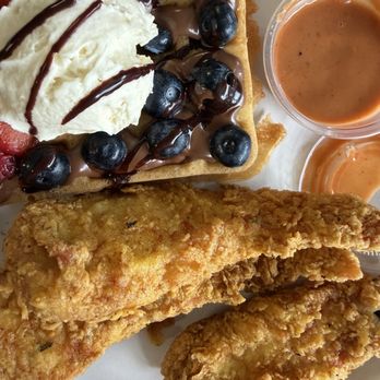 Waffles and Whatnot - Juicy and crispy tenders with fruit/nutella waffle - Waffles Near Me - Anchorage, Alaska Waffles and Whatnot - Juicy and crispy tenders with fruit/nutella waffle - Waffles Near Me - Anchorage, Alaska