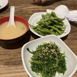Miso soup, Wakame Seaweed Salad, Edamame
