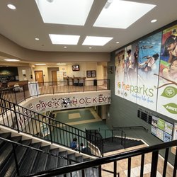 Stairs to ice rinks and lockers.