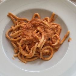 Trattoria La Grotta - I got the pici al Fumo which was a special of the day and a dish unique to Cortona; It is a tomato bread, and pork sauce.