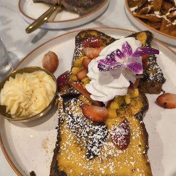 Camellia’s Brunch - French toast with mascarpone and strawberries and mangoes - Breakfast & Brunch Near Me - Bonita, California