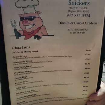 Snickers Bar & Grill - Menu front - American Near Me - Dayton, Ohio
