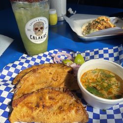 CalaKas Tacos & Miches - Quesatacos and a pepino con limón agua fresca