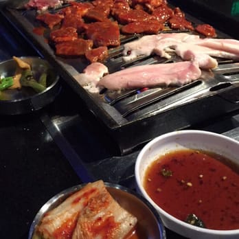 AYCE Gogi - VAN NUYS - Far left, steak, middle spicy steak and right is pork belly - Korean Near Me - Van Nuys, California