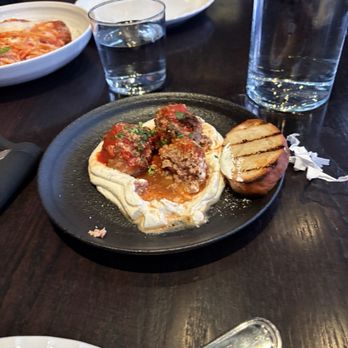Sally's Apizza - Meatballs over whipped ricotta - Italian Near Me - Farmington, Connecticut Sally's Apizza - Meatballs over whipped ricotta - Italian Near Me - Farmington, Connecticut