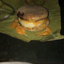 McDonald's - Burnt muffin, cheese everywhere but on the sandwich.  Nice!