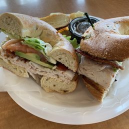 Turkey, bacon, avocado bagel on jalapeño bagel Turkey, bacon, avocado bagel on jalapeño bagel