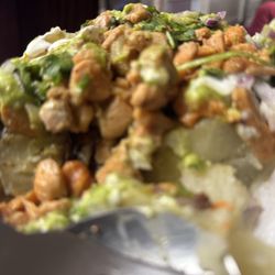 You can see the potatoes on this cut up "burrito".