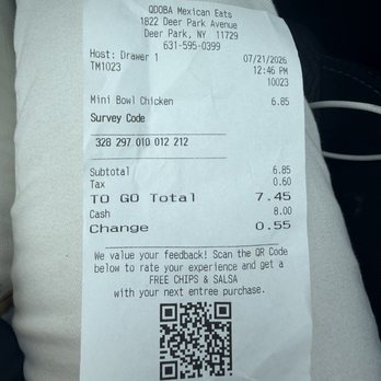 QDOBA Mexican Eats - Receipt - Mexican Near Me - Deer Park, New York