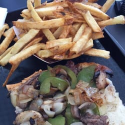 Great Steak Bomb Hoagie - 6 inch Philly Cheesesteak with mushrooms and an order of fries. Delicious!