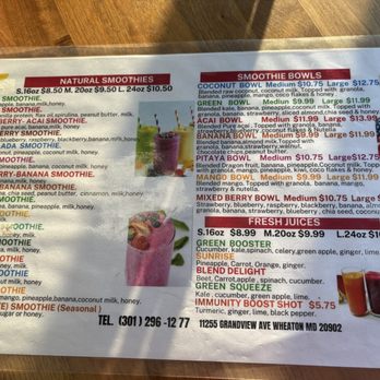 Fruver - Menu - Juice Bars & Smoothies Near Me - Wheaton, Maryland
