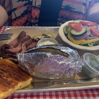 Trail Dust BBQ - Tri-Tip meal with a baked potato, salad and corn bread. - Barbeque Near Me - Morgan Hill, California Trail Dust BBQ - Tri-Tip meal with a baked potato, salad and corn bread. - Barbeque Near Me - Morgan Hill, California