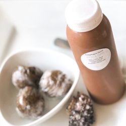 Blend & Press Wellness Bar - Our Adaptogen brew is a mate tea infused with amazing superfoods such as medicinal mushrooms and coconut almond milk to name a few!
