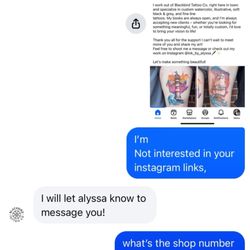 Blackbird Tattoo - Me trying to ask for shop address and phone number.
