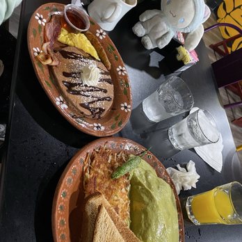 AH HUEVO! - Kids Chocolate Pancakes, Hot Chocolate, Poblano Omelette, and Orange Juice - Breakfast & Brunch Near Me - Modesto, California AH HUEVO! - Kids Chocolate Pancakes, Hot Chocolate, Poblano Omelette, and Orange Juice - Breakfast & Brunch Near Me - Modesto, California