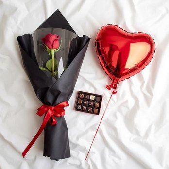 Badass Blooms - Single Rose, Chocolate, and Balloon Package for Valentine's Day - Florists Near Me - Sparks, Nevada