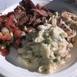 Cody's Country Catering - Tri-tip with cole slaw and a potato concoction. Also a bland pico.