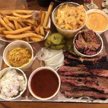 Stiles Switch BBQ & Brew - Order for three: Brisket: 1 lb Pulled pork: 1/2 lb Mac n Cheese: Pint Corn Casserole: side Potato Salad: side Fries: side with queso - Barbeque Near Me - Austin, Texas