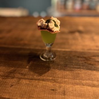 F&Bar - a small glass of food on a wooden table - Cocktail Bars Near Me - Los Angeles, California F&Bar - a small glass of food on a wooden table - Cocktail Bars Near Me - Los Angeles, California
