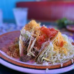Rosa's Cafe & Tortilla Factory - Three Crunchy Beef Tacos w Beans & Rice