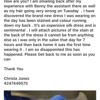 Ken Paves Salon - Damaged silk dress emailing them to address it nicely - Hair Salons Near Me - Los Angeles, California Ken Paves Salon - Damaged silk dress emailing them to address it nicely - Hair Salons Near Me - Los Angeles, California